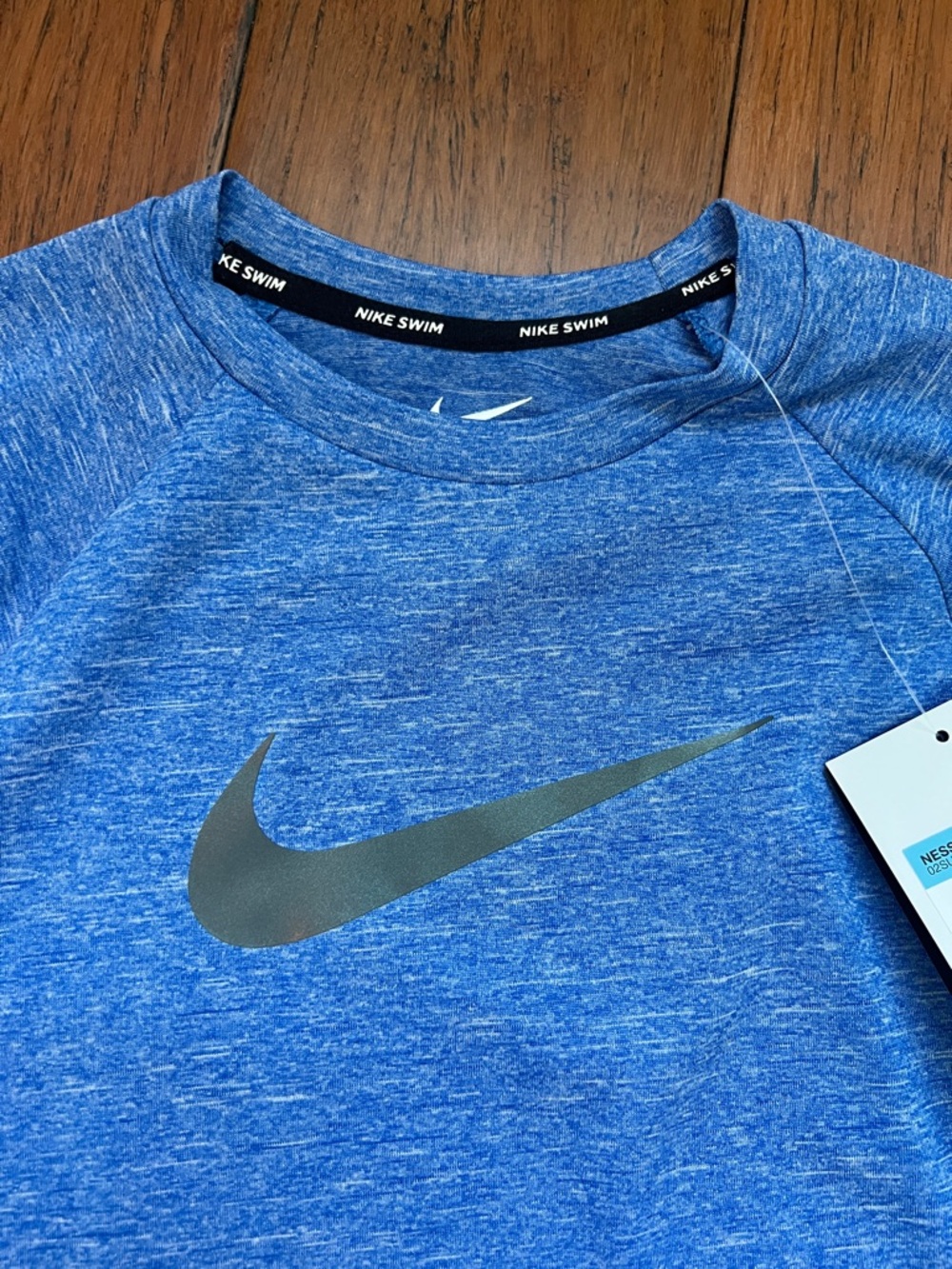 Nike Blue Heather Long Sleeve Dri-FIT Tee with Silver Swoosh - Picture 2 of 5